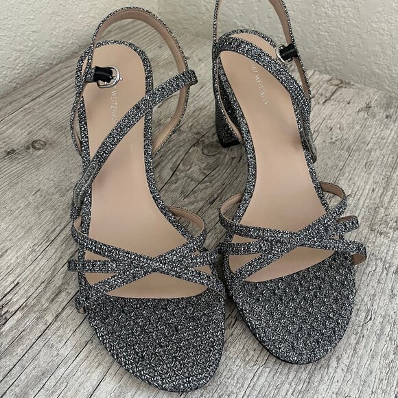 Stewart Weitzman Silver Glitter Heels - Picture 1 of 3